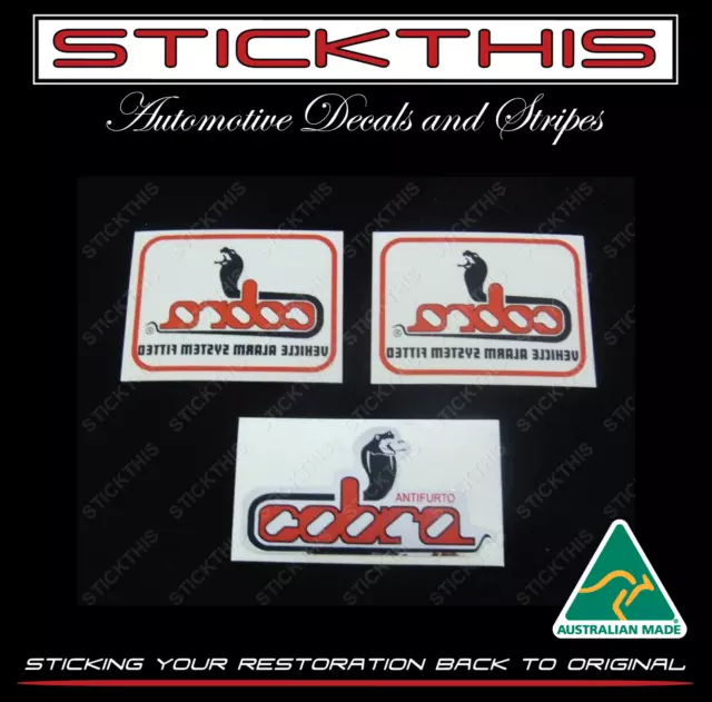 Cobra Alarm Window Warning Decal Sticker KIT Red - Holden VH VK VL VN HDT Cobra Alarm Window Warning Decal Sticker KIT Red - Holden VH VK VL VN HDT