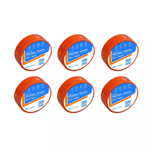 6 x Gyproc Orange Fibatape Xtreme - Ultimate Adhesive Fibreglass Tape 48mm x 90m