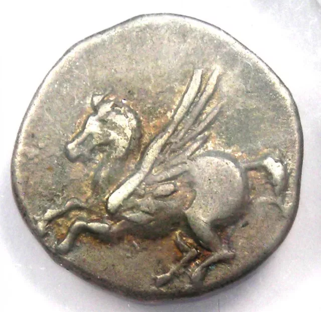 Greek Corinth AR Drachm Pegasus & Athena Silver Coin 350 BC - NGC Choice VF