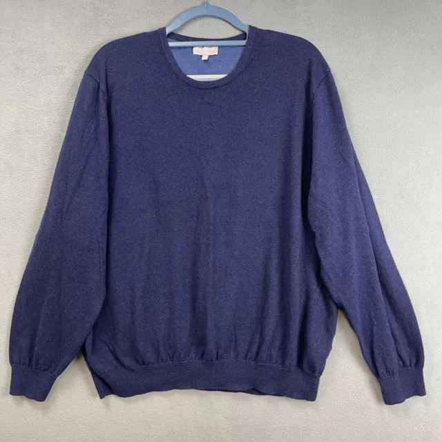 Hickey Freeman Sweater Mens Extra Extra Large XXL Blue Cotton Cashmere Blend
