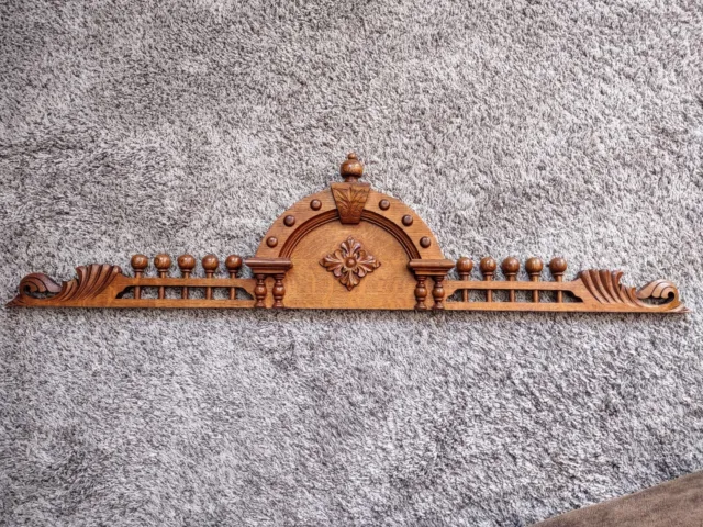 MINT Tiger Oak Architectural Pediment Eastlake Carved Panel Wood Victorian Crest
