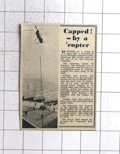 1962 80 Ft Bronze Spire Set Into New Coventry Cathedral By Helicopter