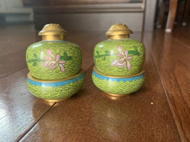 Vintage Oriental Salt and Pepper Shakers with Bases / Small Bowls Very Unique