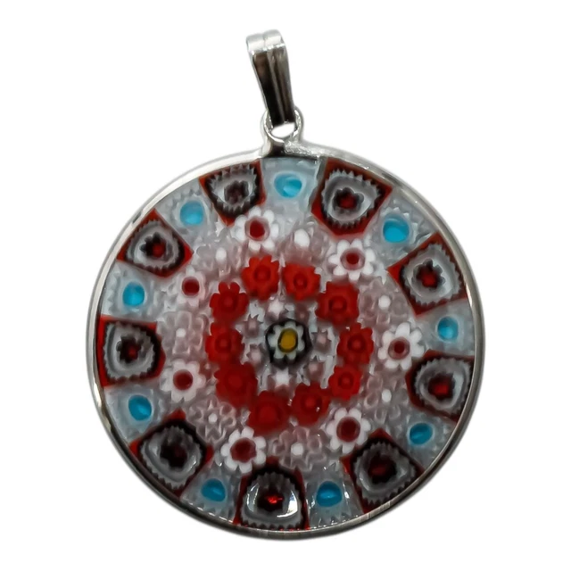 Pendentif Millefiori en verre de Murano, collier plaqué or (MGPC5) - France