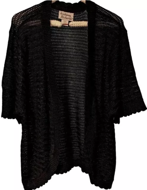 Womens Anthony Richards Short Sleeve Net Knit Sweater Cardigan Open Front Sz 1X