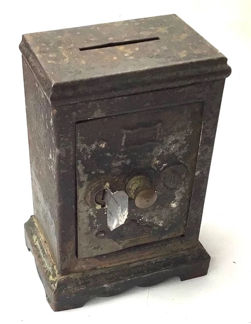 Ancienne TIRELIRE tôle Coffret à cadenas Thème MÉNAGERIE Animaux du zoo
