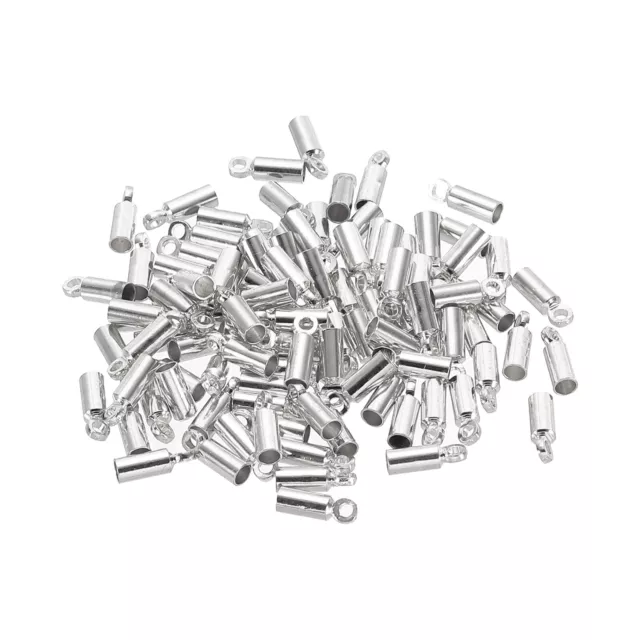 100Pcs Cord End Caps 2mm Brass for Jewelry Making 2.5mm Length Silver