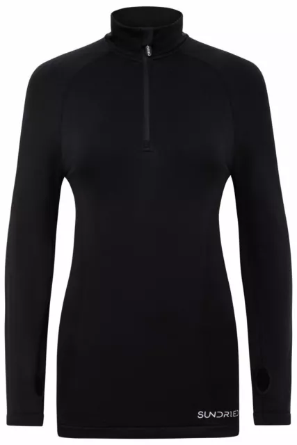 Sundried Womens Half Zip Fitness Jacket Base Layer Black Long Sleeve Running Top