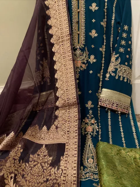 Pakistani  Chiffon Embroidered Plazzo  Salwar Kameez Large bust 42/43