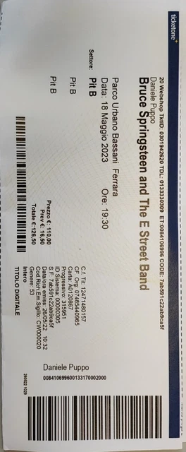 Biglietto Concerto Rock Bruce Springsteen Ferrara