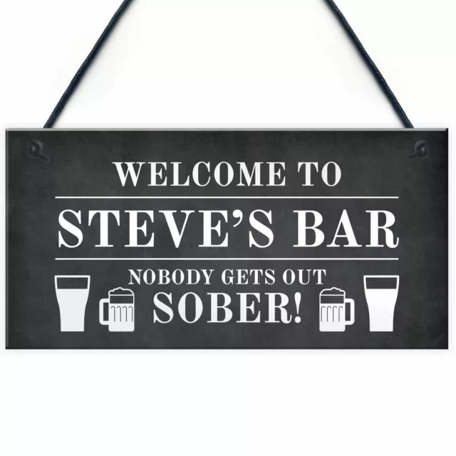 FUNNY PERSONALISED Bar Sign Home Pub Sign Man Cave Nobody Gets Out Sober