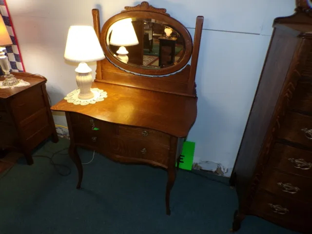 Antique Oak Dresser Vanity with beveled mirror 1900's refinished 36" wide