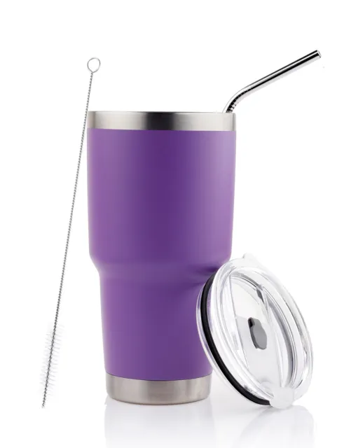 30oz Stainless Steel Insulated Tumbler Travel Mug With Straw Lid & Brush 14color