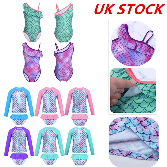 UK KIDS GIRLS Bikini Swimsuits Fish Scales Rash Guard Bathing Suits