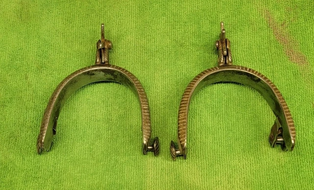 ANTIQUE MEXICAN VAQUERO SILVER INLAID STEEL CHARRO WESTERN SPURS 1920S-30s