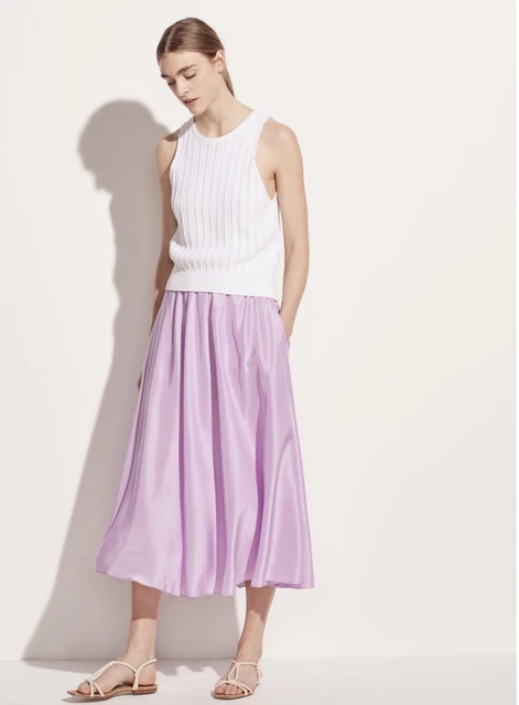 Vince S Gathered Silk Habotai Pull On Midi Lilac Skirt