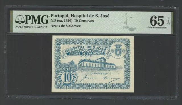 Portugal, Hospital de S. Jose 10 centavos ND(ca. 1920) Uncirculated Grade 65