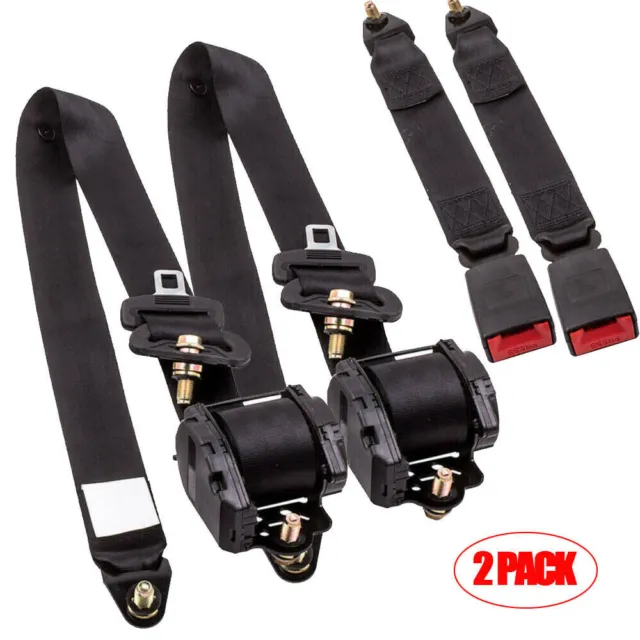 2Sets For Safety 3 Point Retractable Car Seat Lap Belt Adjustable Kit Universal