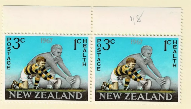 NEW ZEALAND - 1967 3c RUGBY FLAW blue on face - CP#T39bz - MUH - E 2325