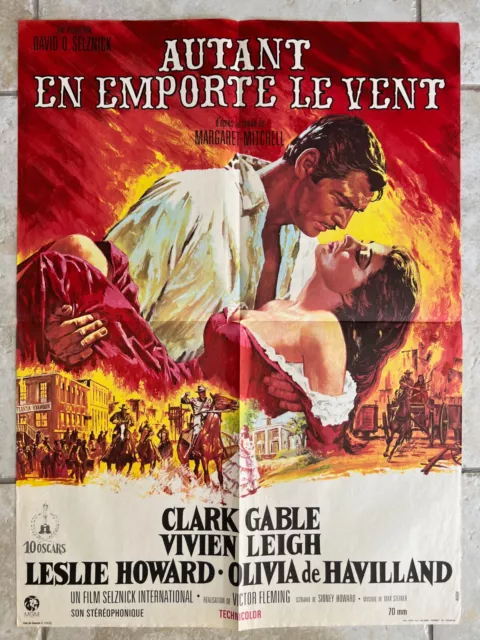 Affiche de cinéma 1967 film AUTANT EN EMPORTE LE VENT, Gable, Leigh poster 76X57