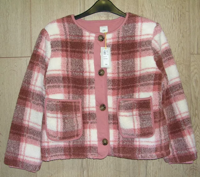 RIVER ISLAND bnwt Girls Pink Cream Check Fleece Jacket Coat Age 9-10 NEW RRP £40