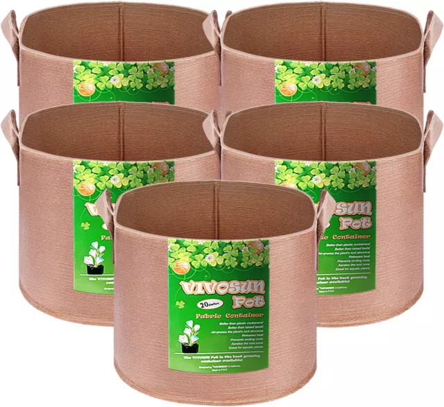 VIVOSUN 5-Pack 20 Gallons Grow Bags Thickened Nonwoven Fabric Pots with Handles