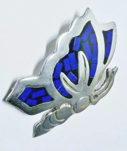 Vintage Mexico Sterling Silver 925 Inlay Lapis ? Butterfly Brooch Pin