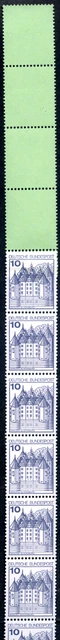 Burgen und Schlösser 10 Pf AF Rollenende 11+4 Leerfeld grün planatol, MiNr 913