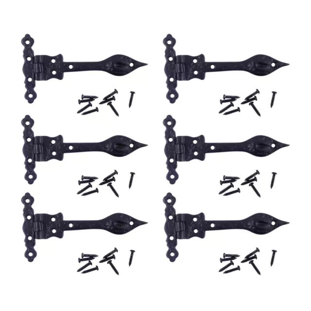 Black Wrought Iron Door Strap Hinge 6" L Flush Mount with Hardware Pack of 6
