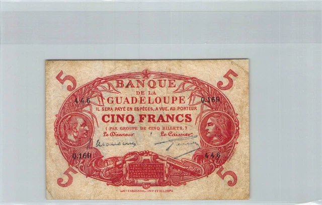 Guadeloupe 5 Francs Law 1901 (1934-1945) Q.169 N° 446 Pick 7c