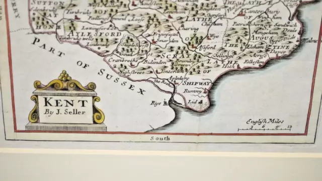 * Rare *  Copperplate Engraved Map of Essex By John Seller Hand Coloured 1695 3