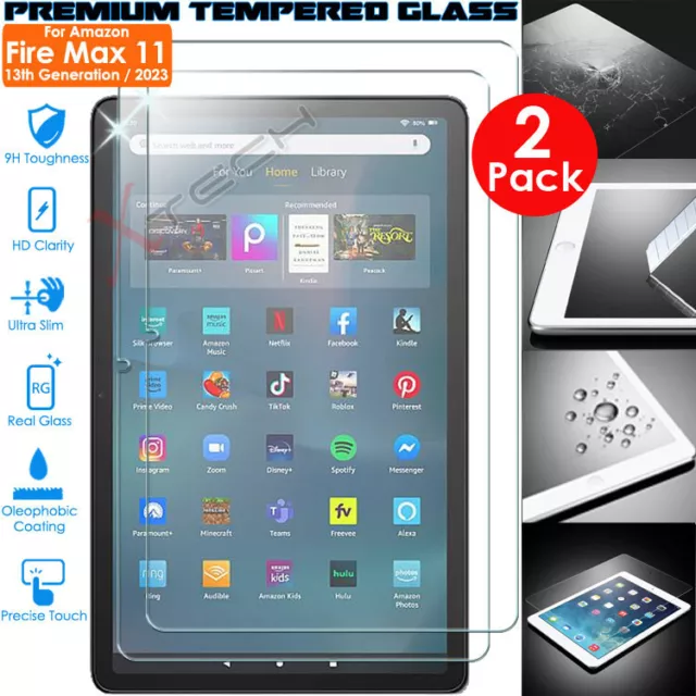 2 Pack TEMPERED GLASS Screen Protector for Amazon Fire Max 11 2023 / 13th Gen