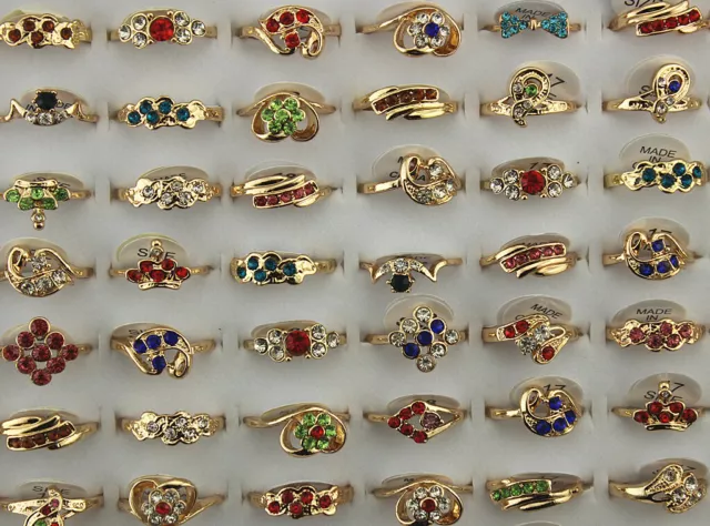 Wholesale Bulk Lots 60pcs Women Jewelry Gold P Filled Rhinestone Fashion Rings