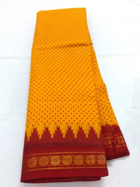 Sari tradizionale indiano giallo rosso indiano Sungadi bordo con camicetta