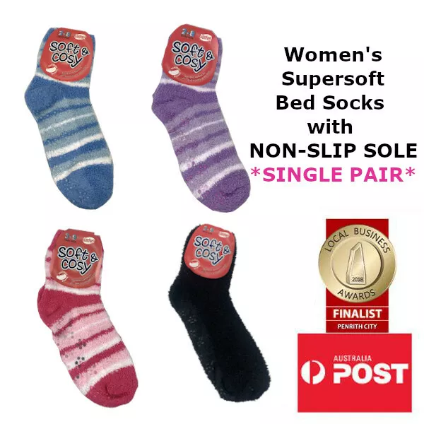 Women's Super Soft Fluffy Non-Slip Sole Stripey Bed Socks SINGLE PAIR