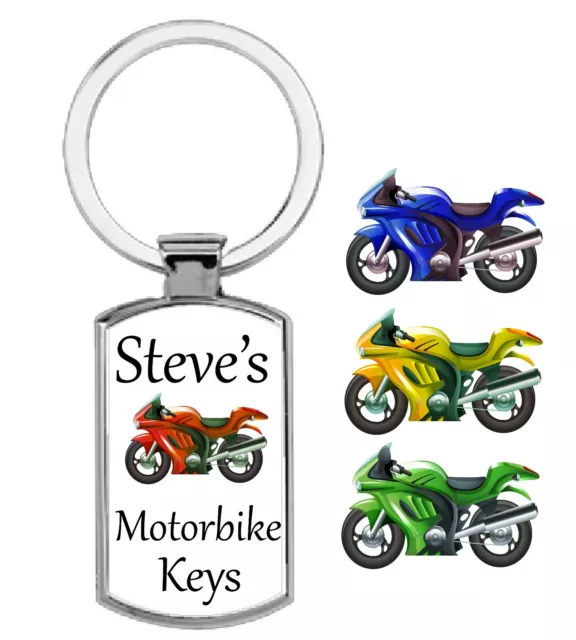 Personalised rectangular Motorbike Metal Keyring Gift Present