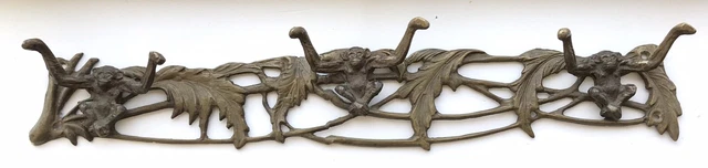Antique Brass Monkey Clothing Hook. Art Nouveau. Jungle Vines And Leaves.