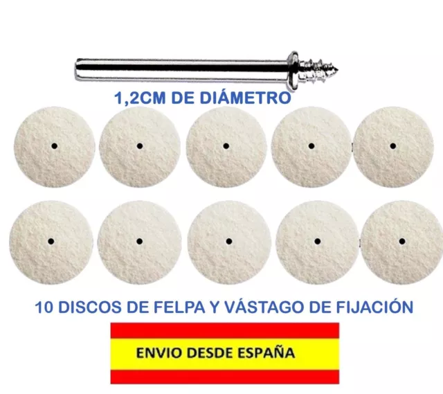 Set De 10 Discos De Felpa Y Vástago De Fijacion Para Dremel O Similar Pulido