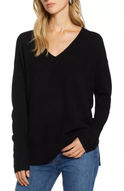 NEW Halogen Relaxed V-Neck Cashmere Sweater in Black - Size XS #NA61