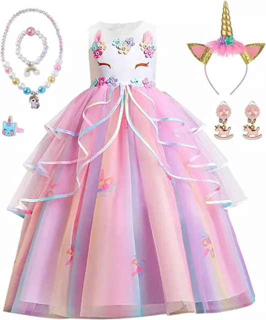 Einhorn Kostüm Zubehörset Prinzessin Kleid Kleine Mädchen Cosplay Fancy Dress