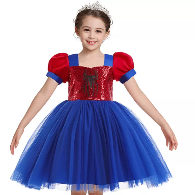 Kids Girls Spiderman Princess Tutu Dress Birthday Evening Party Fancy Costume.