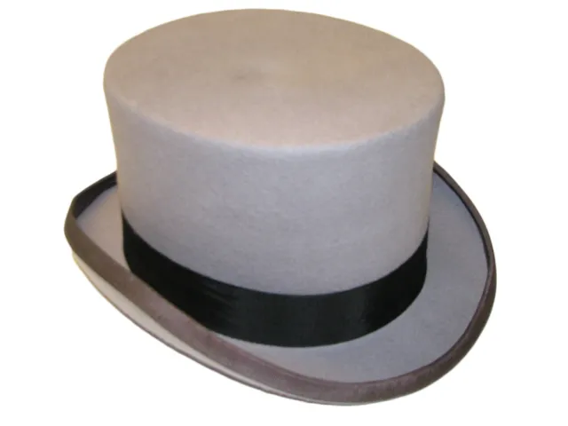 New Gents Wedding Ascot Event 100% Wool Grey Felt Top Hat Satin Lined Handmade 2
