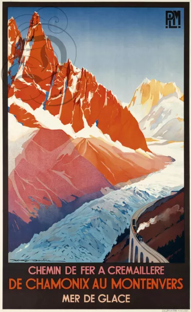 Repro Deco Affiche Chamonix Montenvers Cremaillere  Sur Papier 190 Ou 310 Grs