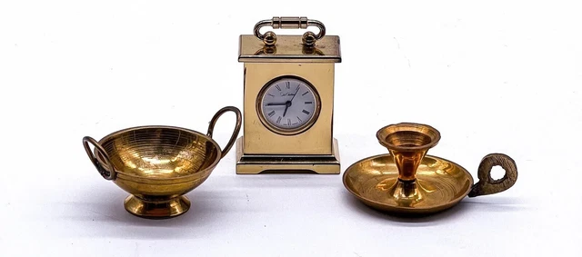 3x Vintage Lavare Miniature : Du Château Orologio Tavolo, Portacandele & Ciotola