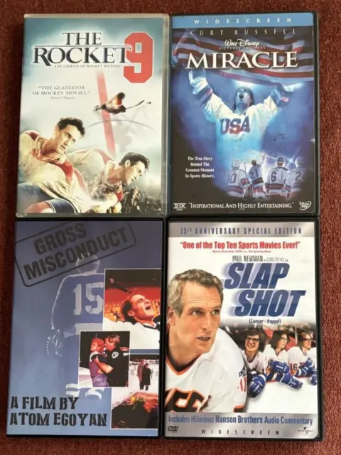 4 Ice Hockey DVD Lot Slapshot 25th, Miracle, The Rocket, Gross Misconduct NHL
