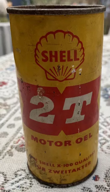 Alte Shell 2T Motor Öl Dose Voll Zweitakt  Oldtimer Werkstatt Reklame Vintage