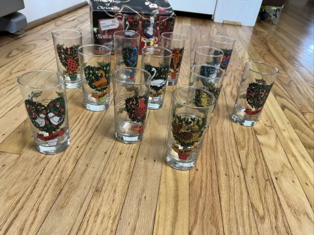 VTG 12 Days Christmas Party Complete Set Indiana Glass Drinking Tumbler 12oz BOX