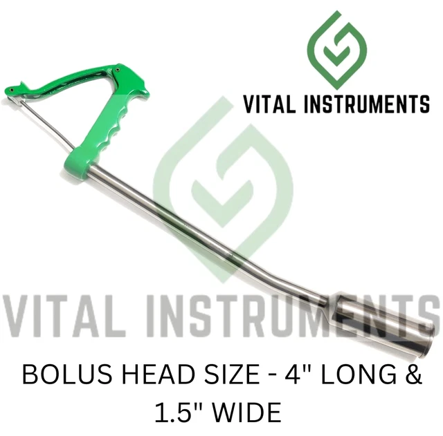 Bolus Gun Large Curved 20" Balling Gun Green Veterinary Stainless Steel