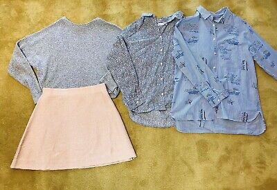 Zara H&M Bundle Of 4 Girls Clothes 2 Blouses Lightweight Jumper Knit Pink Skirt