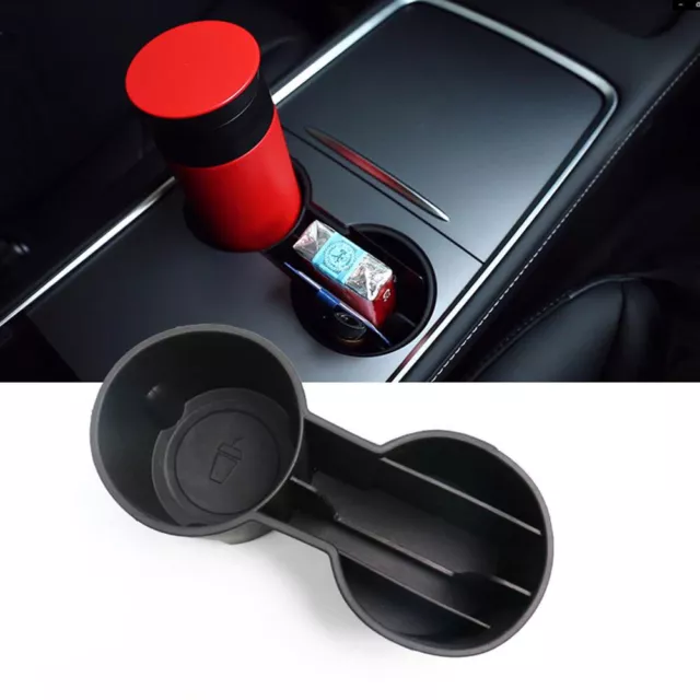 fr Car Center Console Dual Water Cup Holder Insert for Tesla Model 3 Y Black